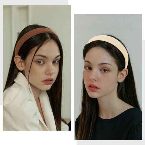 CURASA Headbands For Women Girls 3PCS Non Slip Satin Headbands Trendy Black White Head Bands Brown Neutral Hair Elastics Comfortable Wide Head Bands Stretchy Hairbands Plain Solid Hair Accessories