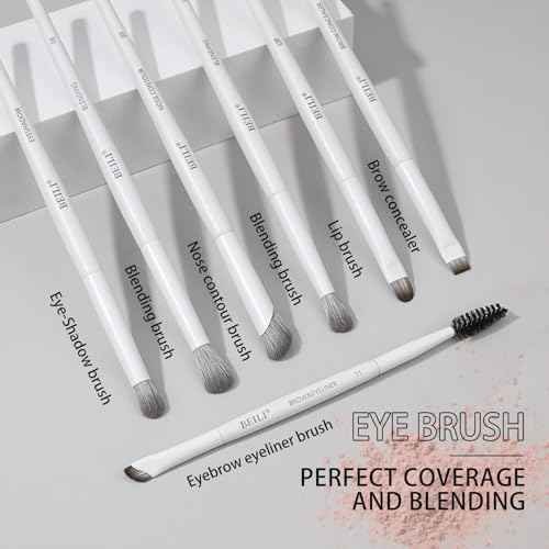 BEILI Makeup Brush Set,White Makeup Brush Set, 12 Vegan Makeup Brushes for Powder Foundation, Concealer, Eyebrows, Eyeshadow, Contour, Eyeliner, Blender Eye Brush (White)
