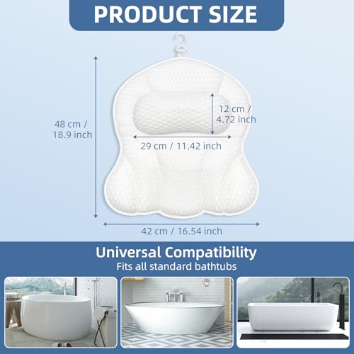 SZXYX Bath Pillows for Tub,Luxury Bathtub Pillows for Head and Neck Support Bathtub Pillow with 6 Strong Suction Cups Relaxing Bath Accessories Spa Gifts