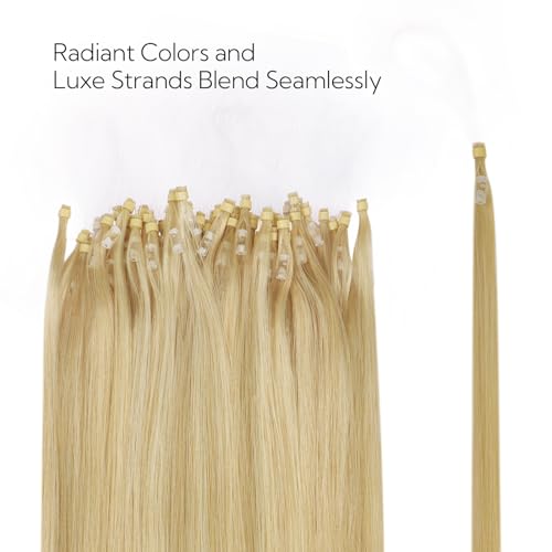 HOTBANANA Micro Ring Hair Extensions Human Hair, 24 inch 50g 50s Light Blonde Highlighted Golden Blonde Micro Beads Real Human Hair Extensions Straight Micro Link Micro Loop Hair Extensions