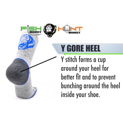 Fish Monkey Heavyweight Boot Crew Fishing and Hunting Merino Compression Wool Socks (XX-Large, Grey)