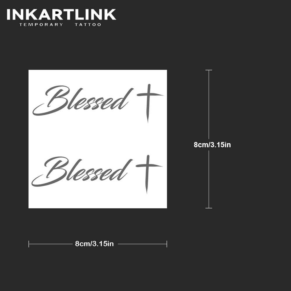 INKARTLINK Tattoo Tech, 3 Sheets Medium Semi Permanent Tattoo, Adult Art Design Temporary Tattoos, Lasts 1-2 Weeks, Waterproof, Realistic Look, No Reflection (Blessed)