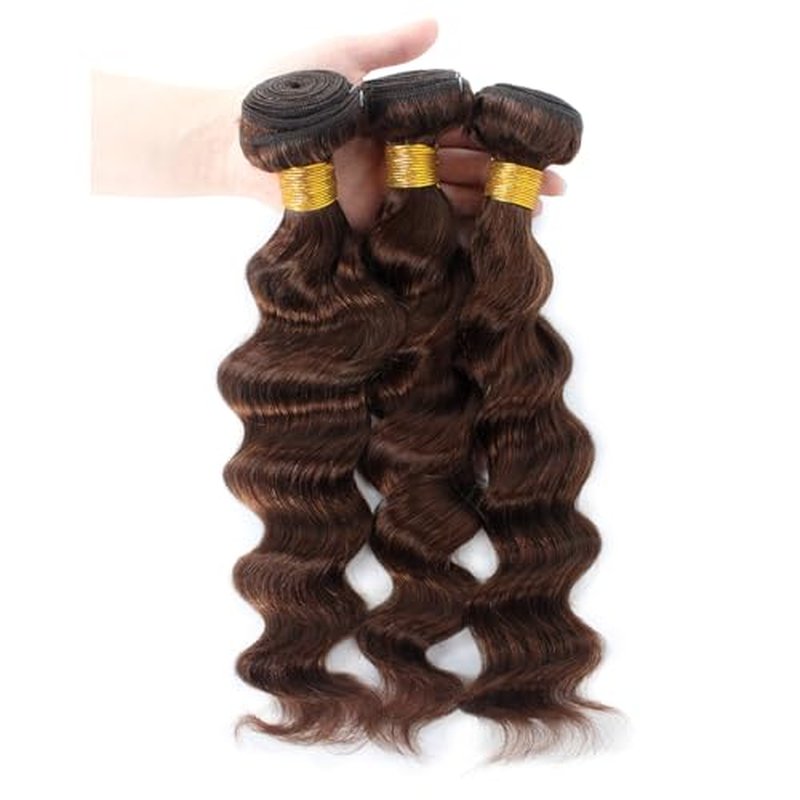 Brown Bundles Human Hair Loose Wave Human Hair 3 Bundles (#4, 16 18 20) 12A 100% Unprocessed Brazilian Virgin Hair Loose Deep Wave Remy Human Hair Extension 4# Color