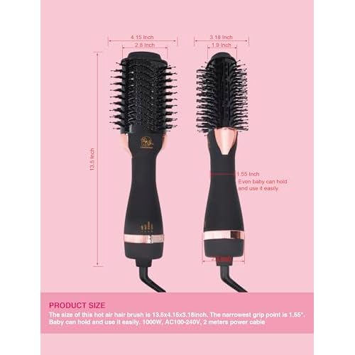 Hair Dryer Brush Blow Dryer Brush in One, 4 in 1 Ionic Hair Dryer and Styler Volumizer with Oval Titanium Barrel, Hot Air Straightener for Smooth Frizz-Free Blowout