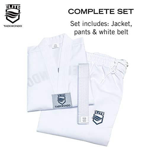 ELITE - Classic White Collar Taekwondo Uniform (TKD Dobok) Ribbed Fabric (160 (2))