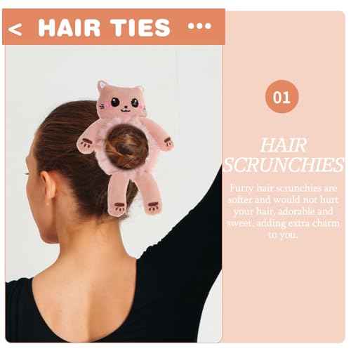 Angoily Hair Scrunchies, 4PCS Elasticity Hair Ties Cute Ring Plush Cat Belt Rubber Band Fluffy with Rope Frog Elastic Animal Scrunchies Ropes, Satin Ties for Girls, Plush Ties