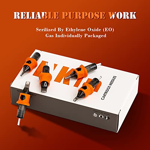 INKin 40Pcs Tattoo Cartridge Needles Assorted Disposable Tattoo Needle Cartridges with Finger Ledge #12 Standard Round Liner 3RL 5RL 7RL 9RL 11RL with Safety Membrane for Tattoo Gun Tattoo Supplies