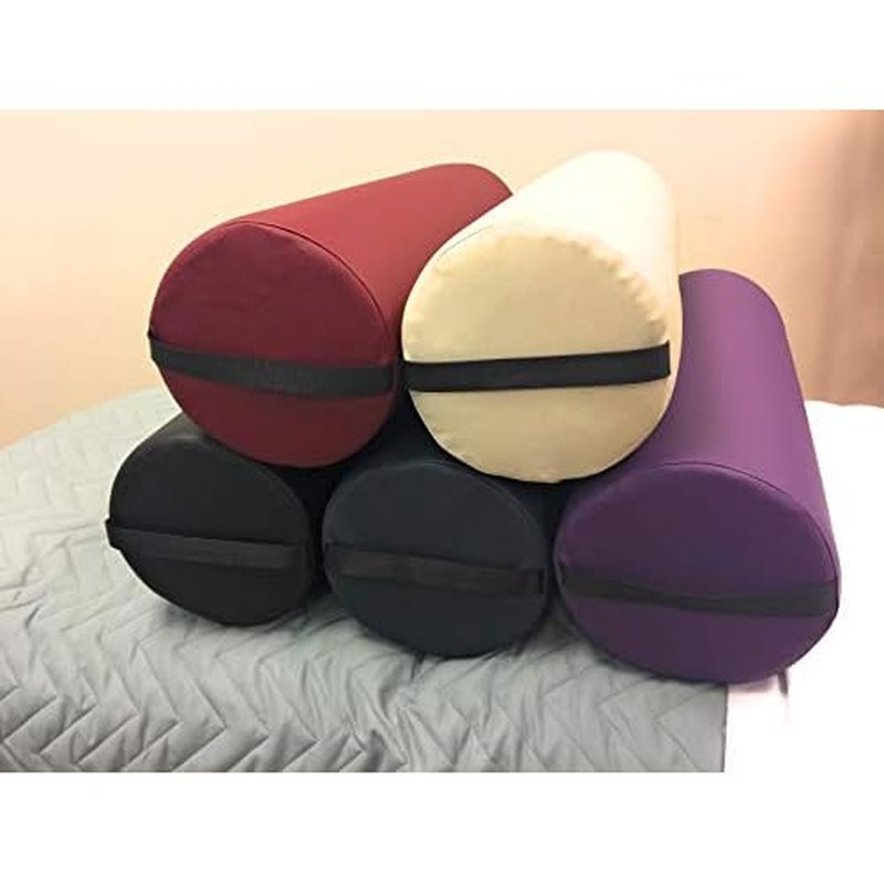 NRG Jumbo Full Round Massage Bolster - Extra Large Massage Table Pillow Cushion - Multi-Purpose Positioning Bolster with Carrying Strap - CFC Free Foam, NaturSoft Vinyl - 8 x 26 inches - Burgundy