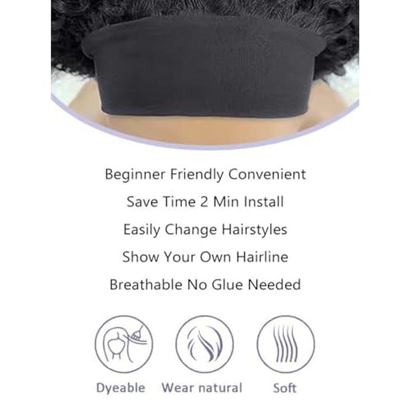 ORIGINAL QUEEN Kinky Straight Half Wig with Headband Human Hair No Lace Headband Wig Wear and Go Glueless Wigs Human Hair for Black Women 16Inch