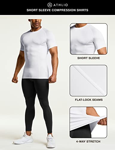 ATHLIO Men's Cool Dry Short Sleeve Compression Shirts, Sports Baselayer T-Shirts Tops, Athletic Workout Shirt, 3pack Tops Black/Urban Camo Black/White, Medium
