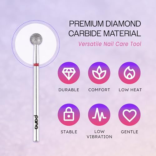 PANA 3/32" Diamond Carbide Ball Bit- Style 06, Fine Grit - Professional Cuticle Nail Drill Bits for Acrylic Gel Nails Dry Manicure Pedicure Shape Remove Tools