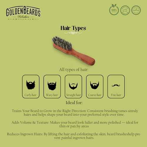 Golden Beards Vegan Beard Brush - Beard Brush Natural Vegetal Bristles - Tampico Bristles made in Germany