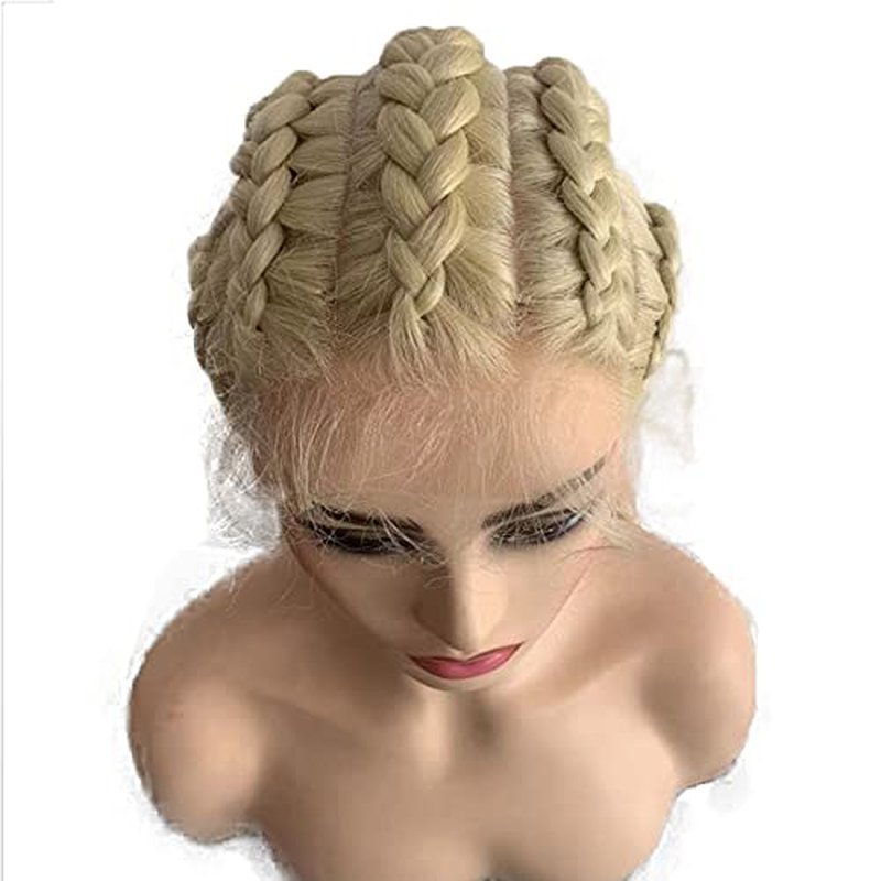 Blonde Braided Wig for Women Long 613 Blonde Box Braid Wigs with Baby Hair Natural Hairline Synthetic Lace Front Twist Braids Wig Frontal Braiding Glueless Heat Resistant Hair 24''