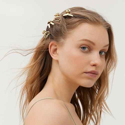 CWJCYTNSN Small Metal Hair Clips, Gold Mini Hair Claw Clips for Thin Thick Hair, Cute Tiny Hair Clips, Strong Hold NonSlip Flower Hair Jaw Clamps for Women Girls