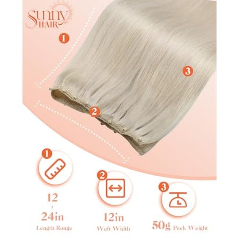 Sunny Hair Beaded Weft Hair Extensions Real Human Hair 24inch Blonde Micro Weft Extensions Human Hair Long Straight Hair Extensions Beaded Wefts Platinum Blonde Invisible Can Be Dyed 50g