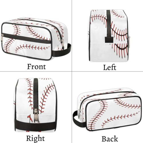 Boys Travel Toiletry Bag, Kids Waterproof Hanging Dopp Kit, White Baseball Wash Bag with Large Capacity for Travel, Sports, Shower