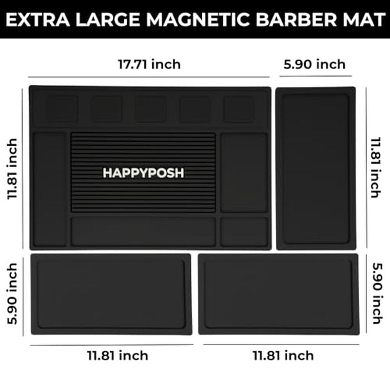 Magnetic Barber Mat, Large Magnetic Barber Mats For Clippers and Supplies, Barbershop Pad for Station, Beauty Salon Table Matt, Tool Organizer for Pro Hairstylist, 4PCS