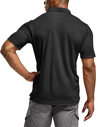 CQR Men's Polo Shirts, Tactical Short Sleeve Golf Performance Shirts, Lightweight Dry Fit UPF 50+ Pique, Frost Essential Black, XX-Large Tall