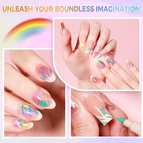 6 Colors Nail Art Pens Set, 3D Nail Polish Pens Quick-Drying Acrylic Paint Markers, Dotting Liner Brush for DIY Nail Design, Home & Salon Manicure Tools