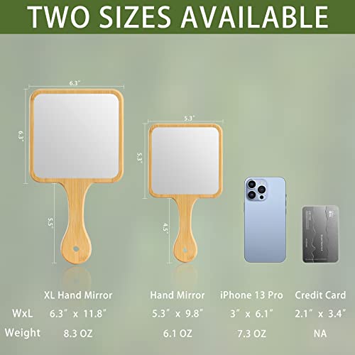 Handheld Mirror,Natural Bamboo Hand Mirror with Handle,Cute Hand held Mirror for Shaving Single-Sided Portable Travel Vanity Mirror for Men & Women,6.3" W x 11.8" L