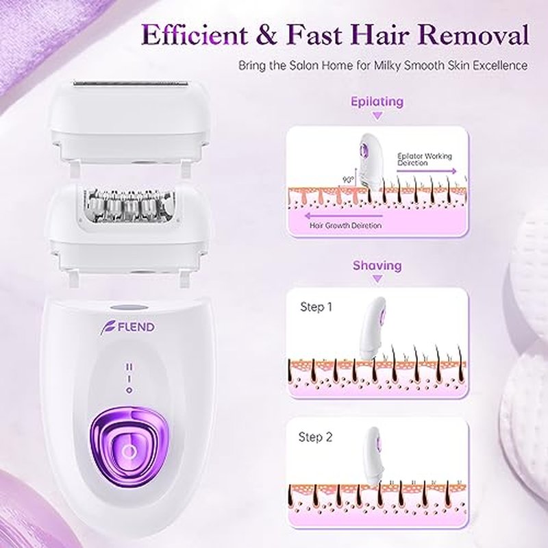 Epilator,Epilators Hair Removal for Women, 2 in 1 Hair Removal Device with LED Light & USB Rechargeable, Electric Shaver for Legs,Underarms,Bikini and Full Body