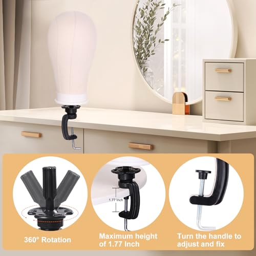 PWEOUKE 22 Inch Canvas Wig Head with Stand for Wigs ,14-22 Inch Height Adjustable Wig Stand Tripod with Canvas Block Wig Head,Manikin Head Block Set for Cosmetology with Wig Stand and Storage Bag