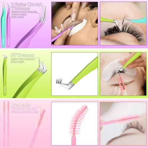 6pcs Eyelash Tweezers Lash Extension Tweezers for False Lashes,Christmas Gifts Eyelash Tweezers for Lash Clusters Metal Lashtweezers Stocking Stuffers with Lash Applicator Tool
