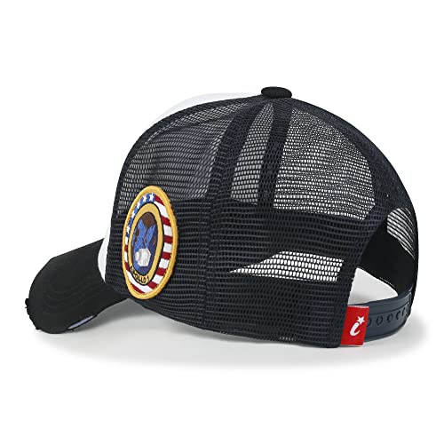 ililily NASA Meatball Logo Embroidery Baseball Cap Apollo 1 Patch Trucker Hat, Black & White - Premium