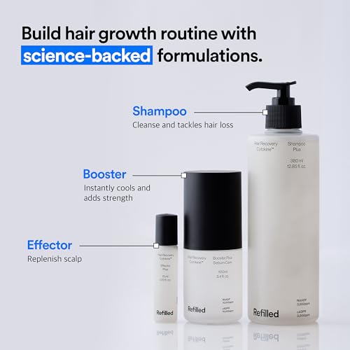 REFILLED Booster Plus Moisture | Hair Growth Serum & Thickening Scalp Treatment with Built-in Massager for Men & Women | Hair Loss & Thinning | Fuller & Baby Hair Regrowth | Fast-Absorbing with Biotin