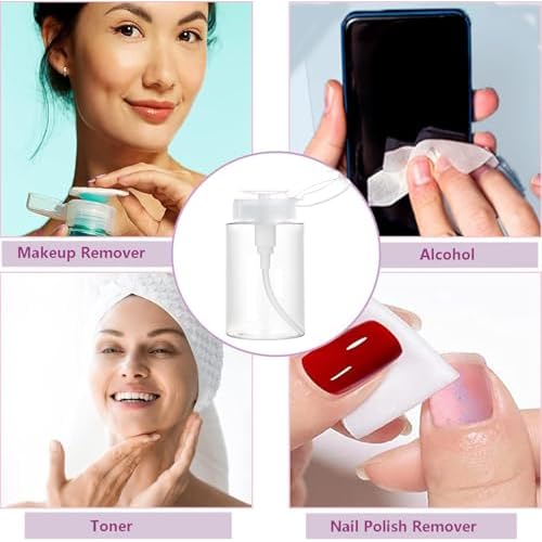 Push Down Pump Dispenser, 3.4oz Clear Pump Bottles with Alcohol, Acetone, Nail Polish Remover, Makeup Remover, Toner Stickers Empty Push Top Container for Liquid (100ml-2Pack)
