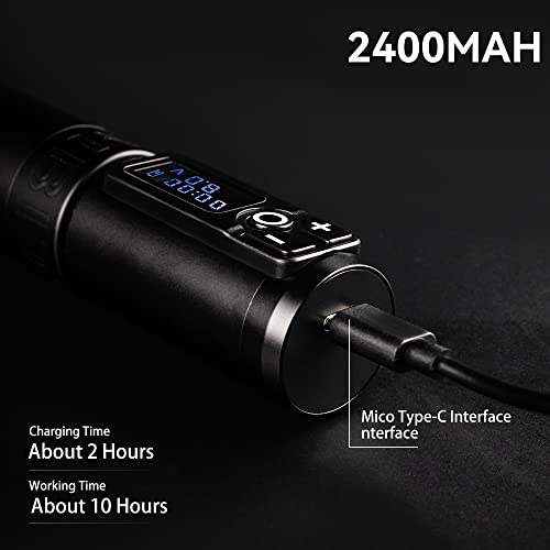 Ambition Trident Wireless Tattoo Machine - Rotary Tattoo Cartridge Machine Battery Pen with 2400mAh Power Coreless Motor Digital LED Display for Professionals and Beginners Tattoo Artist