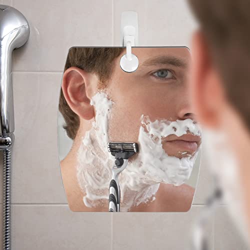 Shave Well Magnifying Anti-Fog Hanging Shower Mirror for Shaving | Curved Design for 5X Magnification | Light and Virtually Unbreakable | Includes Long-Lasting Removable Adhesive Hook