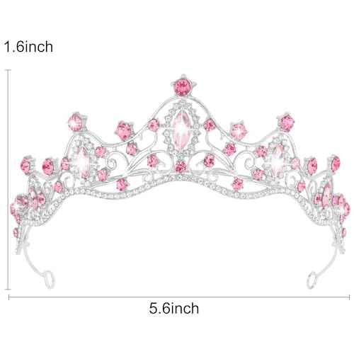 Tiaras for Women Princess Crown Headband Birthday Queen Rhinestone Shiny Pink Tiara for Women Princess Decoration for Party, Birthday, Halloween, Photo, Gift, Christmas