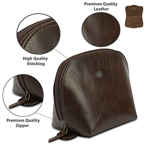 Leather Cosmetic Bags Make Up Bags for Women - Handmade Makeup Case Small Makeup Bags Jewelry Coin Pouch, Toiletry Bag for Men, Travel Cosmetic Pouch For Purse Brown