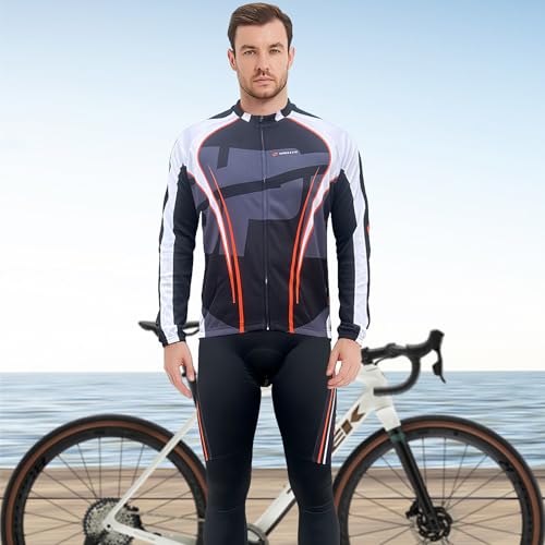 Bikes for Men Shirt Long Bike Fit Cycle Jersey Bicyle Clothes Full Zip US M Black Grey Multi