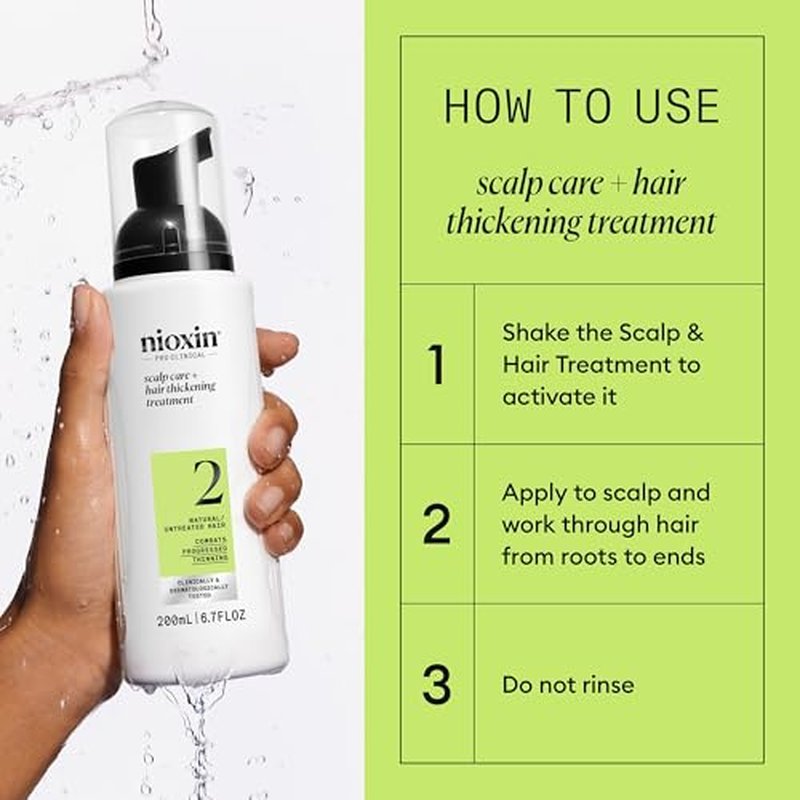 Nioxin System 2 Scalp Care + Hair Thickening Leave-In Treatment | For Natural Hair with Progressed Thinning | Boost Hair Density & Strengthen Against Breakage with Niacinamide & Biotin