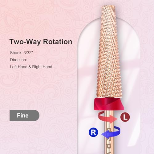 Depvko Super Long 5 in 1 Nail Drill Bits, 3/32'' Carbide Tungsten Bits, Two Way Rotate Professional Advanced Safety Bits for Nail, Fast Remove for Manicure Pedicure (Long 5in1-Rose Gold, Fine-F)