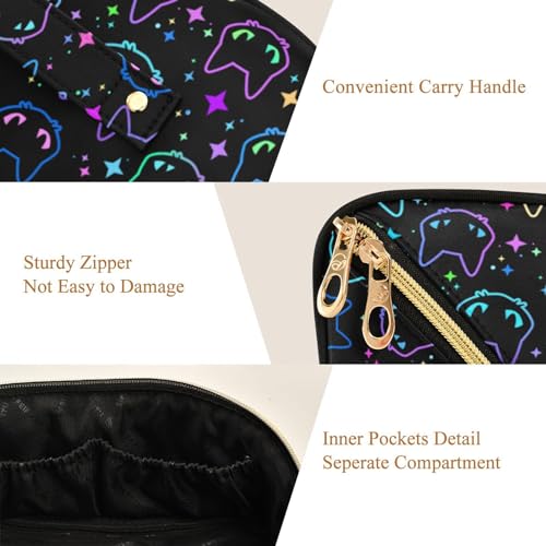 Makeup Organizer Bag, Colorful Neon Cat Heads Travel Makeup Bags Makeup Vanity Case Large Capacity Rhombus Cosmetic Toiletry Bag for Girl Women Ladies