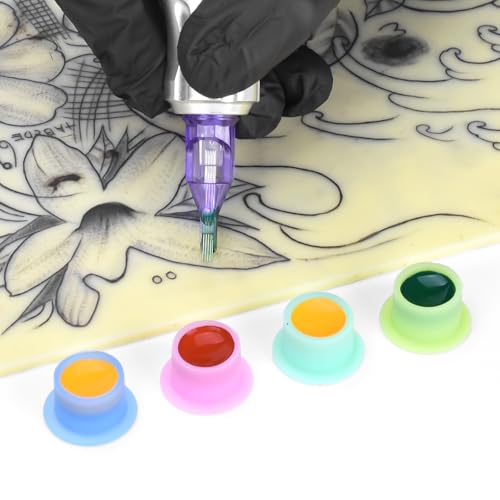 ATOMUS 40pcs Tattoo Cartridge Needles with 20pcs Silicone Ink Cups Size #10 RL RS RM Purple Round Liner Tattoo Needles for Tattoo Gun Pen Liner Pattern (7RM+9RM+11RM+15RM)