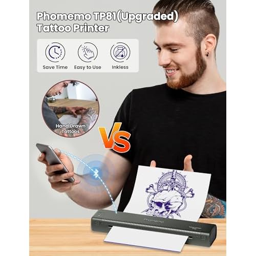 Wireless Tattoo Stencil Printer, Stencil Printers with 10pcs Transfer Paper, Tattoo Printer for Tattoo Artists & Beginners, Compatible with Tablet,Smartphone & PC,Gray
