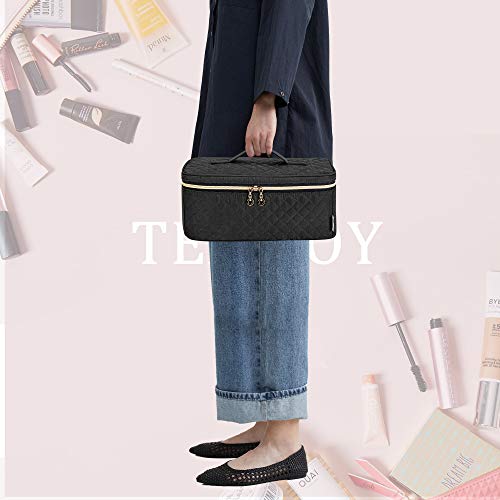 Teamoy Travel Makeup Brush Case, Makeup Train Organizer Bag with Handle for Makeup Brushes(up to 8-inch) and Essentials, Large, Black(BAG ONLY)