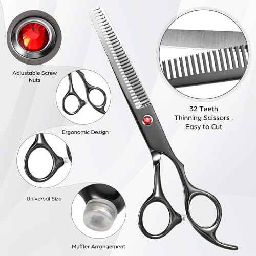 Professional Hair Cutting Scissors Multifunctional 7.8 inch Straight / 7.0 inch Thinnin Shears Tools for Mother Father Friends' Christmas Gift, Black