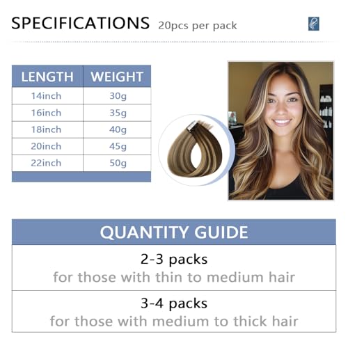 COOKAYU Injected Tape in Hair Extensions Human Hair,Medium Brown to Caramel Blonde Invisible Human Hair Tape in Extensions Seamless 20pcs 30g 14Inch