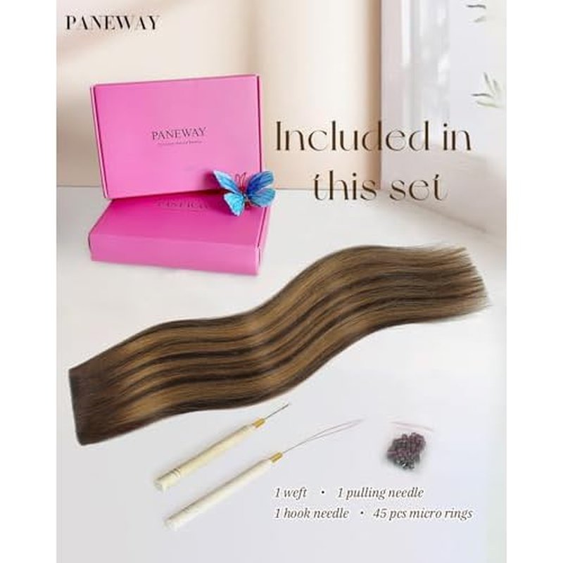 PANEWAY OVO Butterfly Weft Hair Extensions Real Human Hair Layer Invisible Extensions No Glue Genius Weft with Micro Beads for Short/Thin Hair (#P2/8/T2,20 Inch)