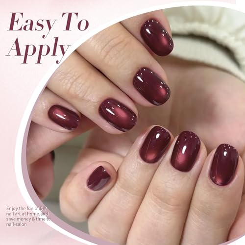 Born Pretty Cat Magnetic Eye Gel Nail Polish,Red Wine Jelly Glass Magnetic Gel Polish Glitter Soak Off Nail Art Salon Manicure Home Gift 15ml