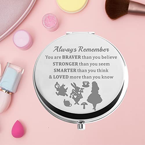 KEYCHIN Alice Fans Pocket Mirror Alice Fairy Tales Gift Always Remember You are Braver Stronger Smarter Than You Think Compact Makeup Mirror (Alice-S)