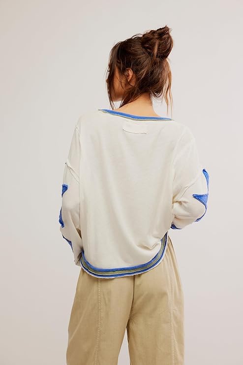 Apvirdy Y2K Tops Long Sleeve Star Tshirt Drop Shoulder Crop Sweatshirts Vintage Distressed Graphic Shirts Streetwear