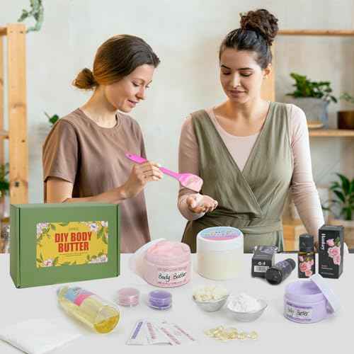 Body Butter Making Kit- Shea Butter Lotion Making Kit, DIY Crafts for Adults with Organic Shea Butter, Sweet Almond Oil, Mica Powder, Natural Whipped Body Butter Maker Skin Care Gifts for Women