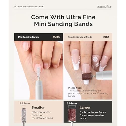 MelodySusie Manicure Cordless Nail Drill PM170F White, 30,000RPM Ultra Fine Portable Electric Nail File, Low Noise & Low Vibration, Coreless Motor with Bits & Ultra Fine Sanding Bands for Beginners
