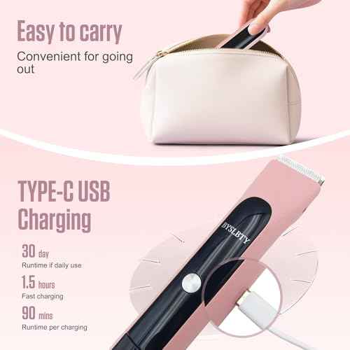 2 in 1 Bikini Trimmer for Women Dual Head Electric Shaver,IPX7 Waterproof Wet & Dry, Painless Shaver for Body Face Private Area Pink